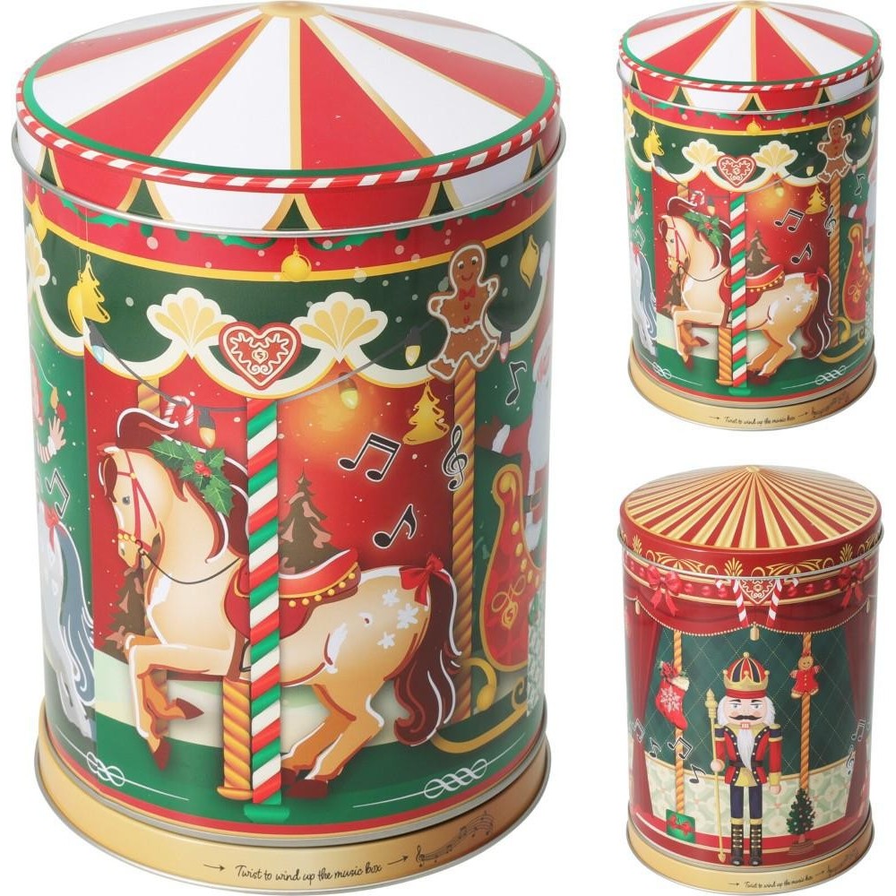 Scatola di Latta Carillon Natalizia – Giostra di Natale (13×20 cm)