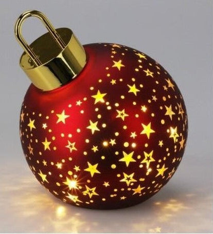 Sfera di Vetro con LED e Stelle Dorate – Oro e Rosso – 15 cm