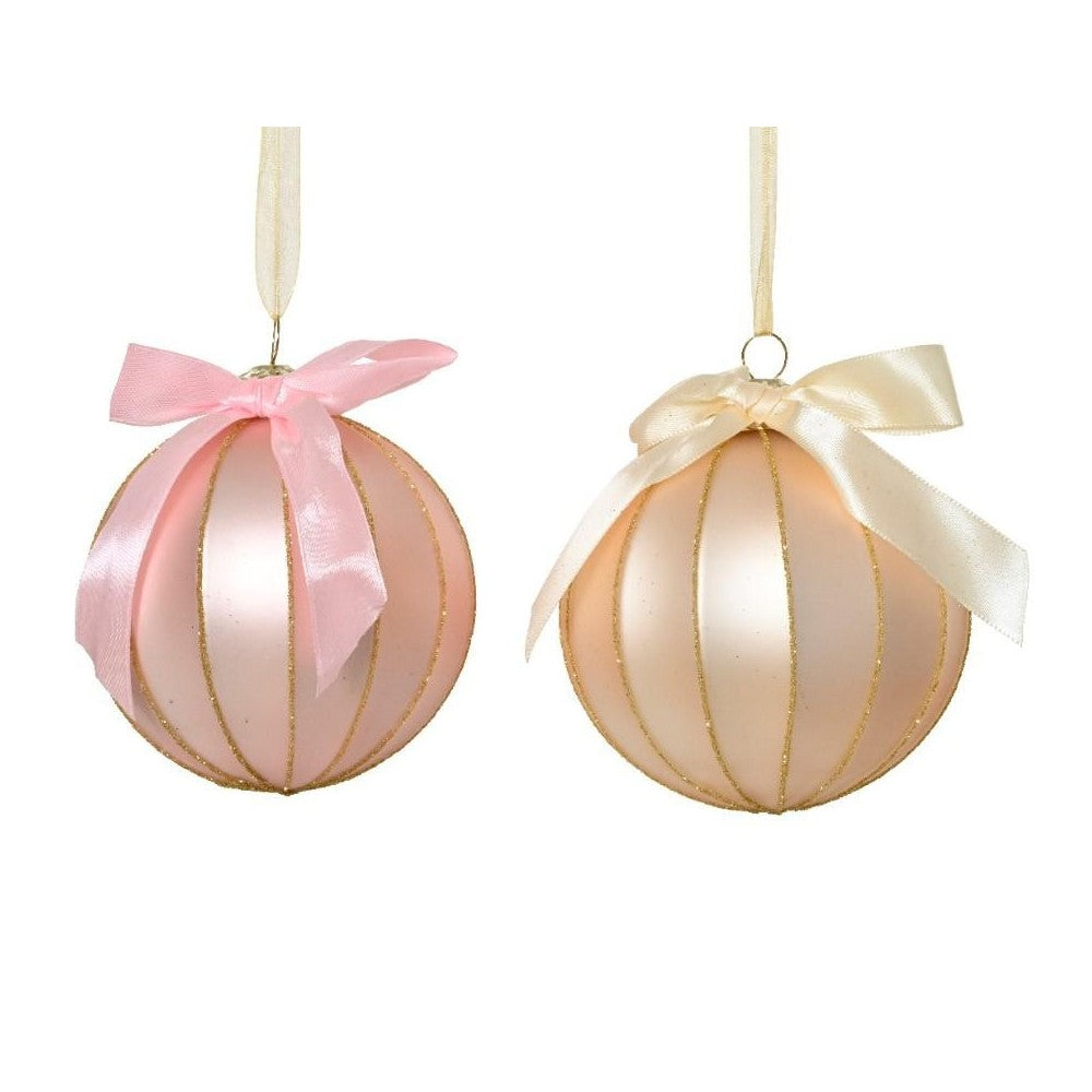 Sfere di Vetro con Glitter e Fiocco – 2 Varianti – 10 cm